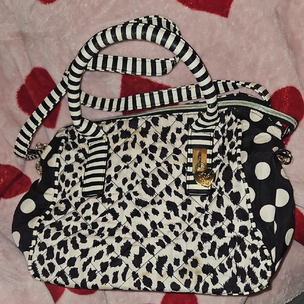 Betsey Johnson Quilted Fabric Bag. Leopard And Polka Dot Pattern